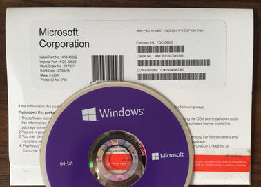หน่วยความจำ 4 GB Windows 10 Pro Product Key 64 บิตการเปิดใช้งาน DVD และ COA