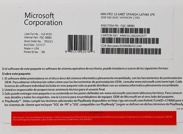 FQC-08909 Windows 10 Professional Oem Key Fpp Retail License Key สำหรับแล็ปท็อปพีซี